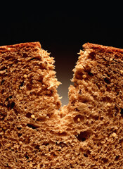 Black bread toast slice closeup