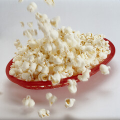 Pop corn on red bowl