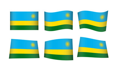 Rwanda Flag Rwandese Waving Flags Vector Icons Set Wave Wavy Wind Africa African Republic Nation National State Symbol Banner Buttons All Every Country World Design Graphic Emblem Kigali Icon