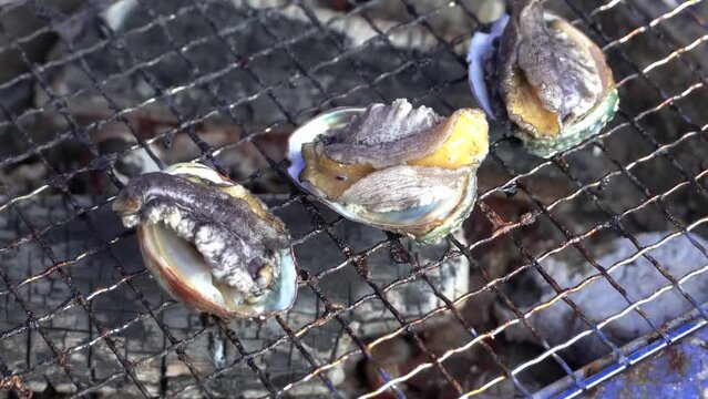Grilled abalone in Fukushima, Hokkaido