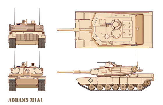 M1A1 Abrams. Main American battle tank , vector illustration on isolated background.