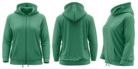 hoodie template Green. Hoodie sweatshirt long sleeve with clipping path, hoody for design mockup...