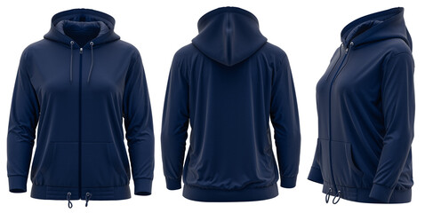 hoodie template Navy . Hoodie sweatshirt long sleeve with clipping path, hoody for design mockup for print, isolated on white background.