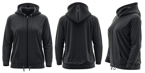 hoodie template Black . Hoodie sweatshirt long sleeve with clipping path, hoody for design mockup for print, isolated on white background.