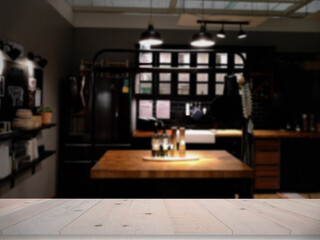 Fototapeta na wymiar The Modern luxury kitchen black golden tone with wooden tabletop space