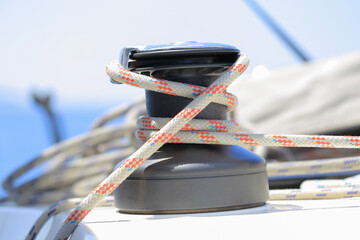 Main halyard winch on sailing yacht