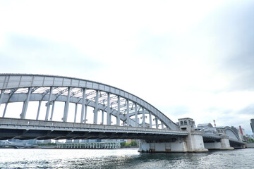 勝ち鬨橋と東京のウォーターフロント（隅田川　東京　2022）　Tokyo waterfront with skyscrapers (Sumidagawa Tukijiji-OohashI bridge Tokyo 2022)