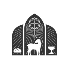 Christian illustration. Church logo. The Lamb of God is the foundation of the Christian faith.