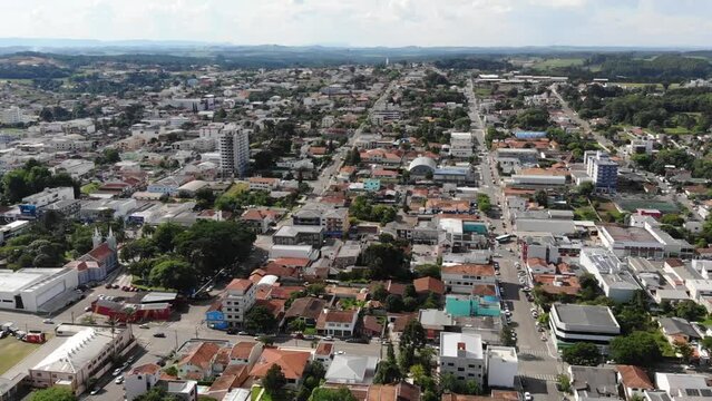 Drone Footage Aerial View Of The Small City Central District (Prudentopolis, Brazil)