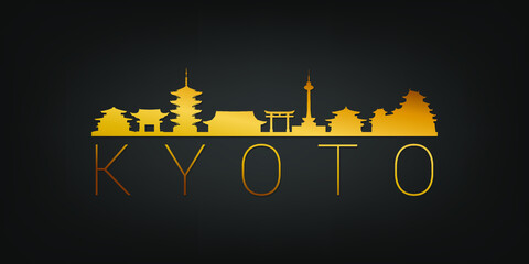 Fototapeta premium Kyoto, Japan Gold Skyline City Silhouette Vector. Golden Design Luxury Style Icon Symbols. Travel and Tourism Famous Buildings.