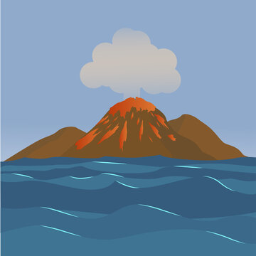 erupting volcano illustration flat design vector