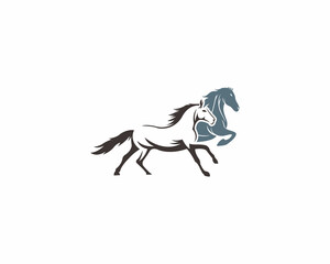 Creative Sports Two Horse Logo Design. Two Horse Elegant Logo Symbol Illustration White Background.