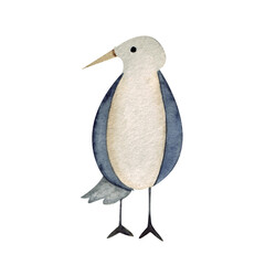 Watercolor sea blue and white bird. Cute Seagull illustration