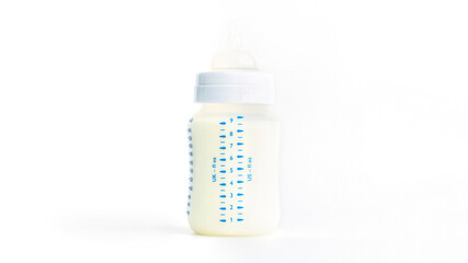 Baby bottle with milk on a white background - 503964718