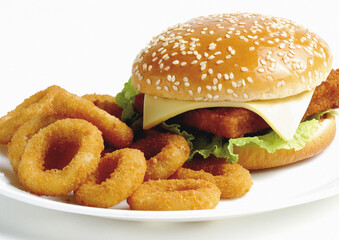 Hamburger and Onion Rings