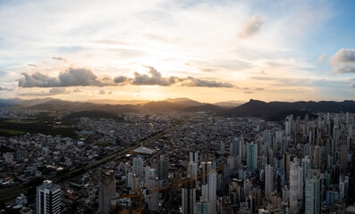 Obraz premium Aerial view of sunset at Balneário Camboriú, Brazil.