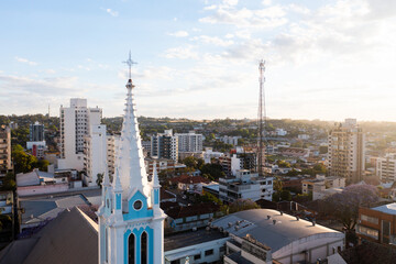 Aerial view of Natividade church at the center of Ijuí, Brazil.