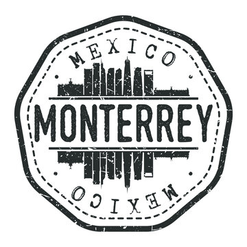 Monterrey, Nuevo Leon, Mexico Stamp Skyline Postmark. Silhouette Postal Passport. City Round Vector Icon. Vintage Postage Design.