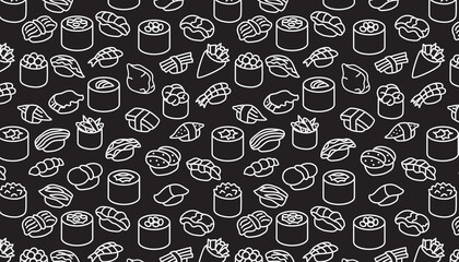 Outline seamless pattern with sushi .