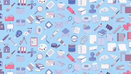 Seamless pattern of school or office supplies.