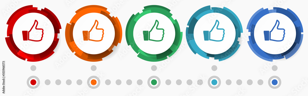 Leinwandbilder like concept vector icon set, modern design abstract web buttons i n 5 color options, infographic te