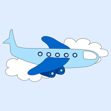 Flying airplane. Kid colorful cartoon toys.