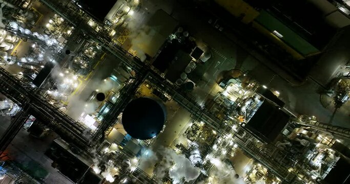 Top down view of Hong Kong industrial factory at night