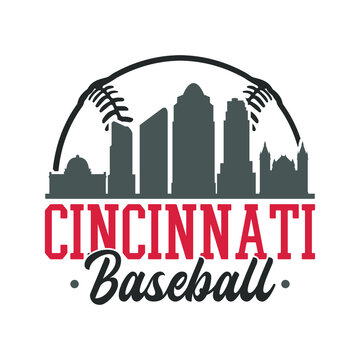 Cincinnati, OH, USA Baseball Skyline City Silhouette Vector. Softball Design Style Icon Symbols. Sport America Bal
