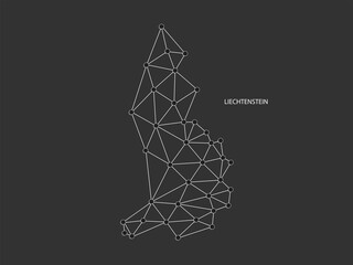 Liechtenstein Map Point scales on black background. Wire frame polygonal network white line, dot and shadow dot.