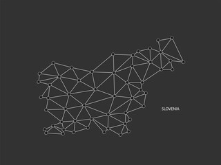Slovenia Map Point scales on black background. Wire frame polygonal network white line, dot and shadow dot.