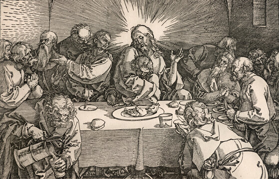 BERNOLAKOVO, SLOVAKIA, DECEMBER 29, 2016: Lithography of Last supper designed by Albert Dürer (1471 - 1528) printed in Germany (1928).