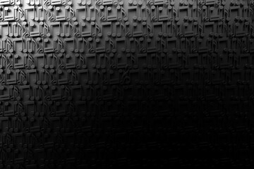 Treble clef and musical notes on a black background. Design. 3D illustration