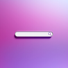 3D illustration, Search bar design element on a  purple  background. Search bar for website and user interface, mobile applications.