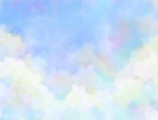 淡い水彩　虹色の雲海　背景壁紙