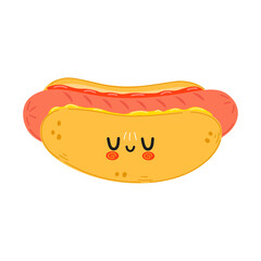 Cute funny hotdog character. Vector hand drawn cartoon kawaii character illustration icon. Isolated on white background. Hotdog character concept