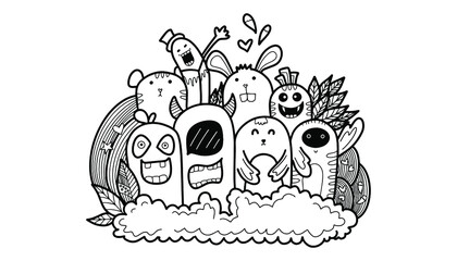 Doodle art cartoon hand drawn Holiday poster template. Very detailed With lots of objects illustration. Funny vector artwork. Corporate identity design.