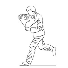 man running with flowers