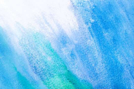 Colorful watercolor background. hand painted by brush. Green, white, blue splashes texture for design. High resolution background for text. There is blank place for text, textures design art work.