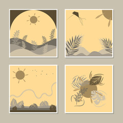 Abstract trendy template with floral elements and natural scenery. Great for decoration, social media, mobile apps, banner design and web/internet advertising and vector fashion backgrounds.