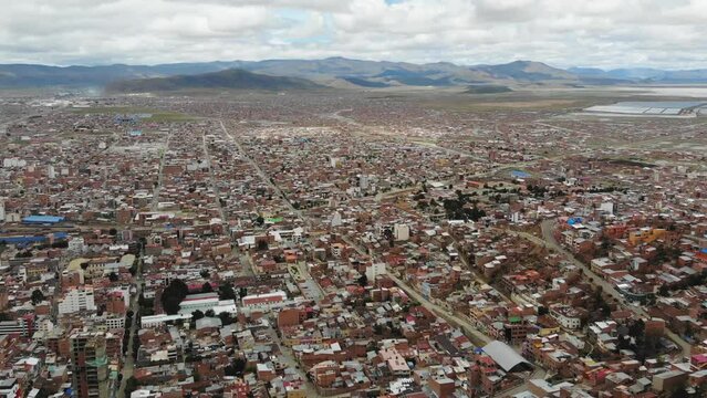 Panoramic Aerial View Of A Large City In Latin America (Oruro, Bolivia)