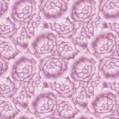 Seamless decorative pattern of watercolor illustrations of lilac peony flowers