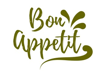 Bon appetit hand lettering word for sticker, decor, print. Modern stylized typography.