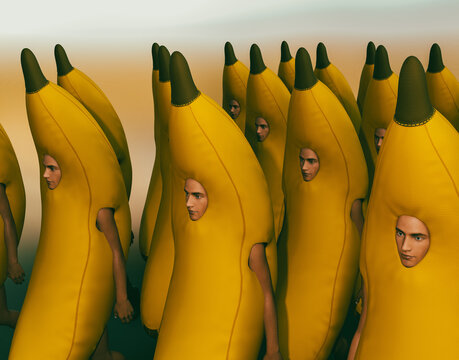3D Illustration. Bunch of funny bananas