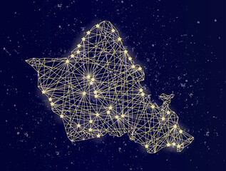 Glowing map of O'ahu on the night sky - obrazy, fototapety, plakaty