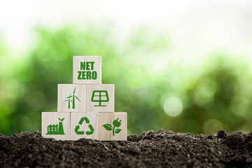 Net Zero and Carbon Neutral Concepts Net Zero Emissions Goals Weather neutral long-term strategy. - obrazy, fototapety, plakaty