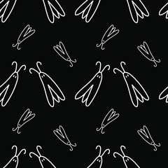 Vector seamless Halloween pattern with white line on black background.Festive,modern,horror,mystical print in doodle style.Designs for wrapping paper, packaging,cards,notebook covers,textiles,fabric.
