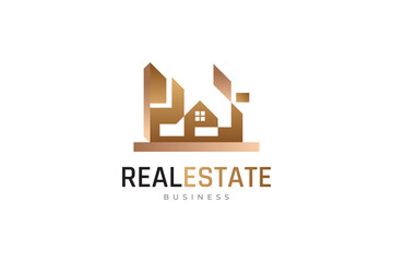 Luxury Real Estate Logo Design. Gold Architecture, Building and Construction for Real Estate Industry Identity