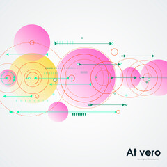 Vector circles abstract design connect background. Pattern with dots and lines and arrows. Future digital medical illustration. Geometric abstraction dynamics design