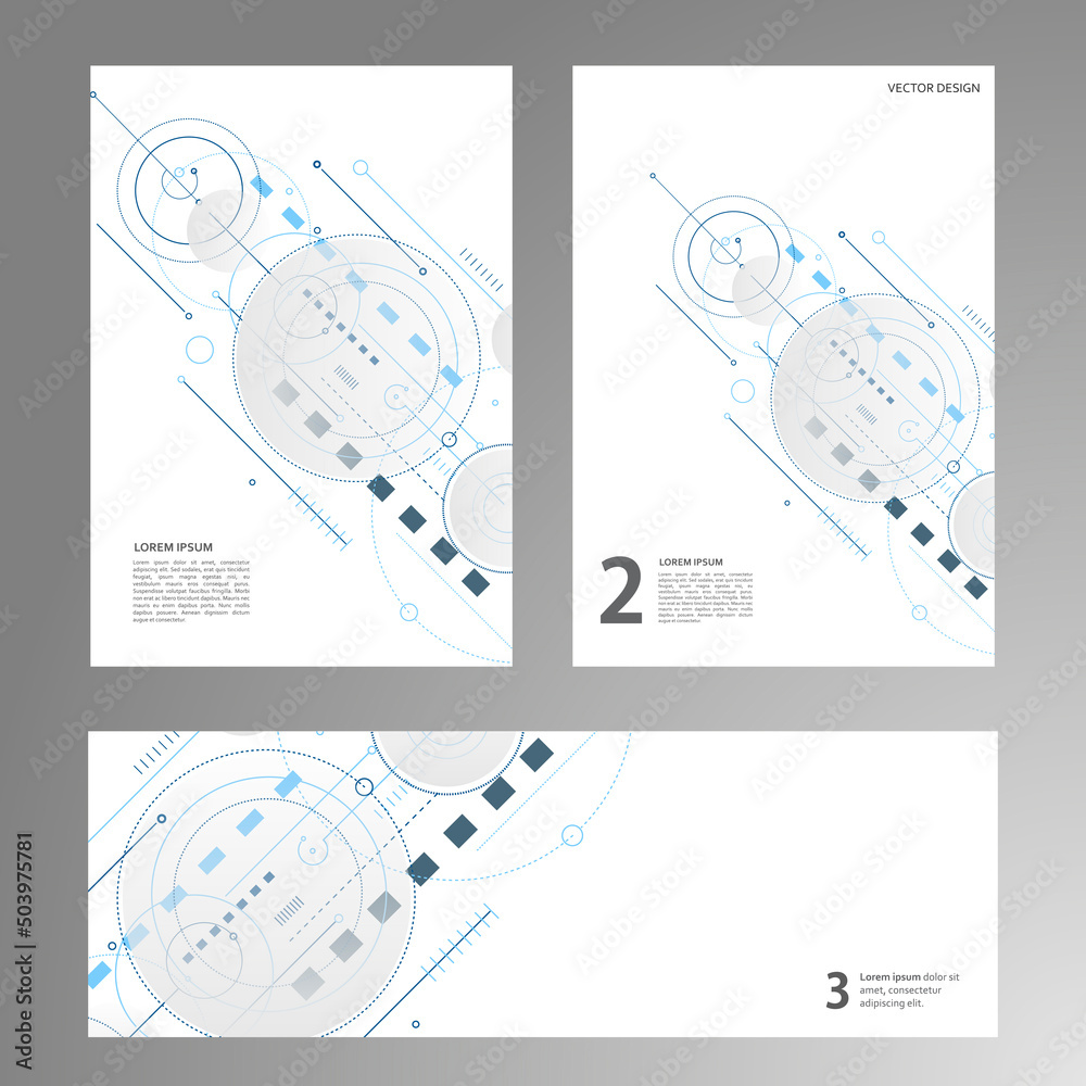 Aufkleber Abstract shapes pattern illustration. Circles and lines and squares digital technology background. Futuristic concept structure elements design