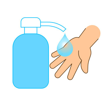 blue sanitizer bottle dispensing hand clip art preview